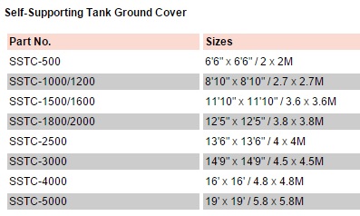 Fol-Da-Tank Self Supporting Tank Ground Cover Sizes