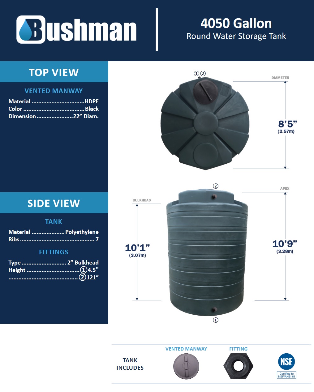 Bushman Water Storage Tank - 4050 Gallon