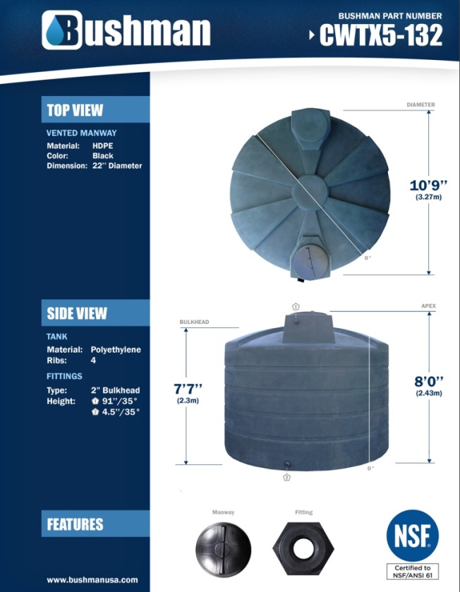 Bushman Water Storage Tank - 5050 Gallon