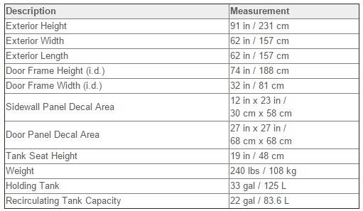 PolyJohn Comfort XL Portable Restroom Specs