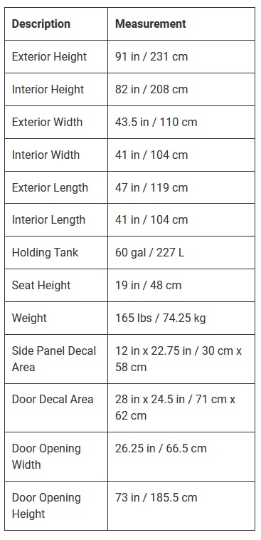 PolyJohn PJP4 Fresh Flush Portable Restroom Specs