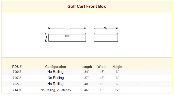 RDS Golf Cart Front Box Sizes
