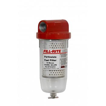 Fill-Rite F1810PC1 1\" NPT Inlet & Outlet 18 GPM 10 Micron Particulate Fuel Filter w/Drain (Clear Bowl) 1