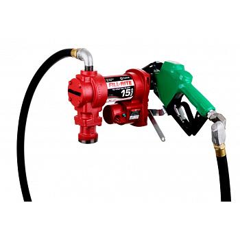 Fill-Rite FR1220HDSQ 12V Fuel Transfer Pump (Suction Pipe, 18\' Hose, Auto Nozzle & Swivel) - 15 GPM 1